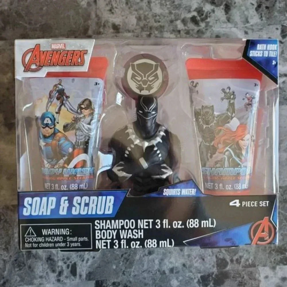 Avengers Kids Soap and Scrub Bath set with Stuffed Animal, Red Bath Paint